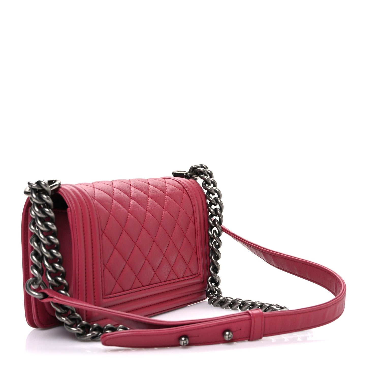 Calfskin Quilted Small Boy Flap Dark Pink
