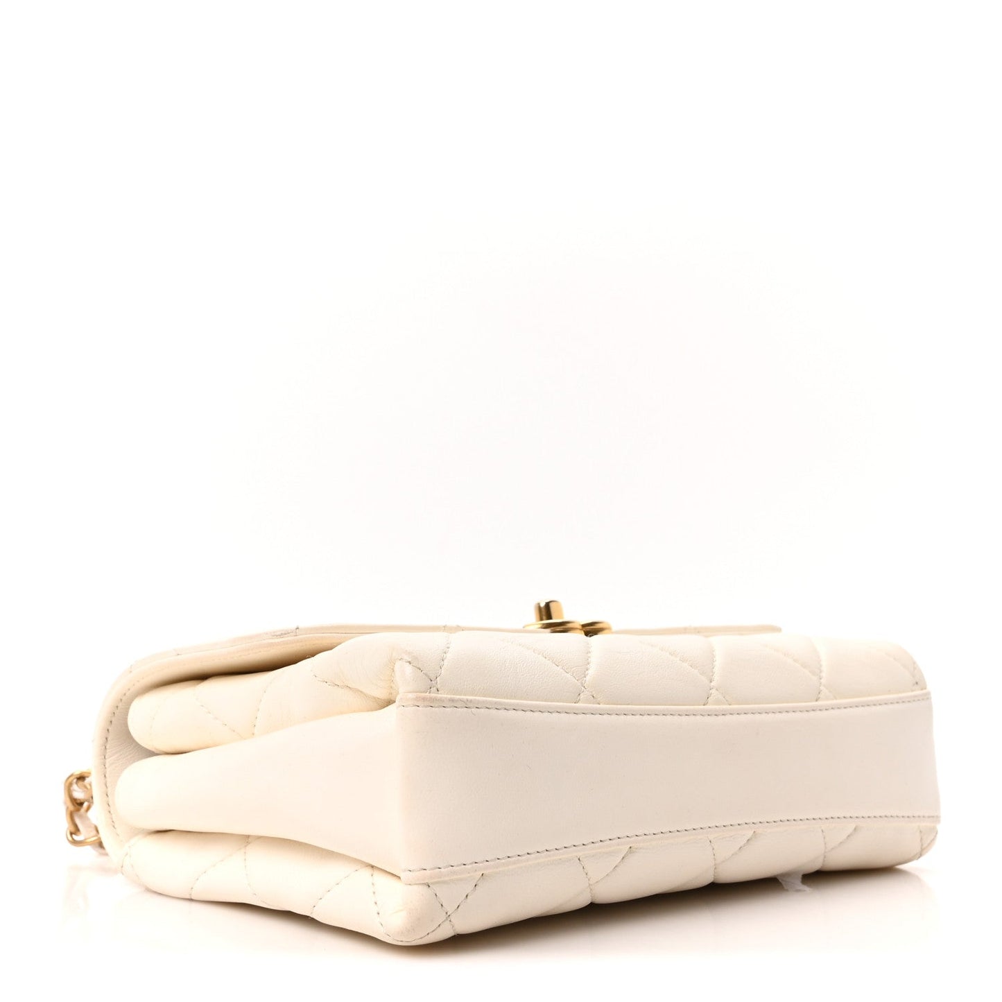 Lambskin Quilted Small CC Crystal Logo Chain Flap White