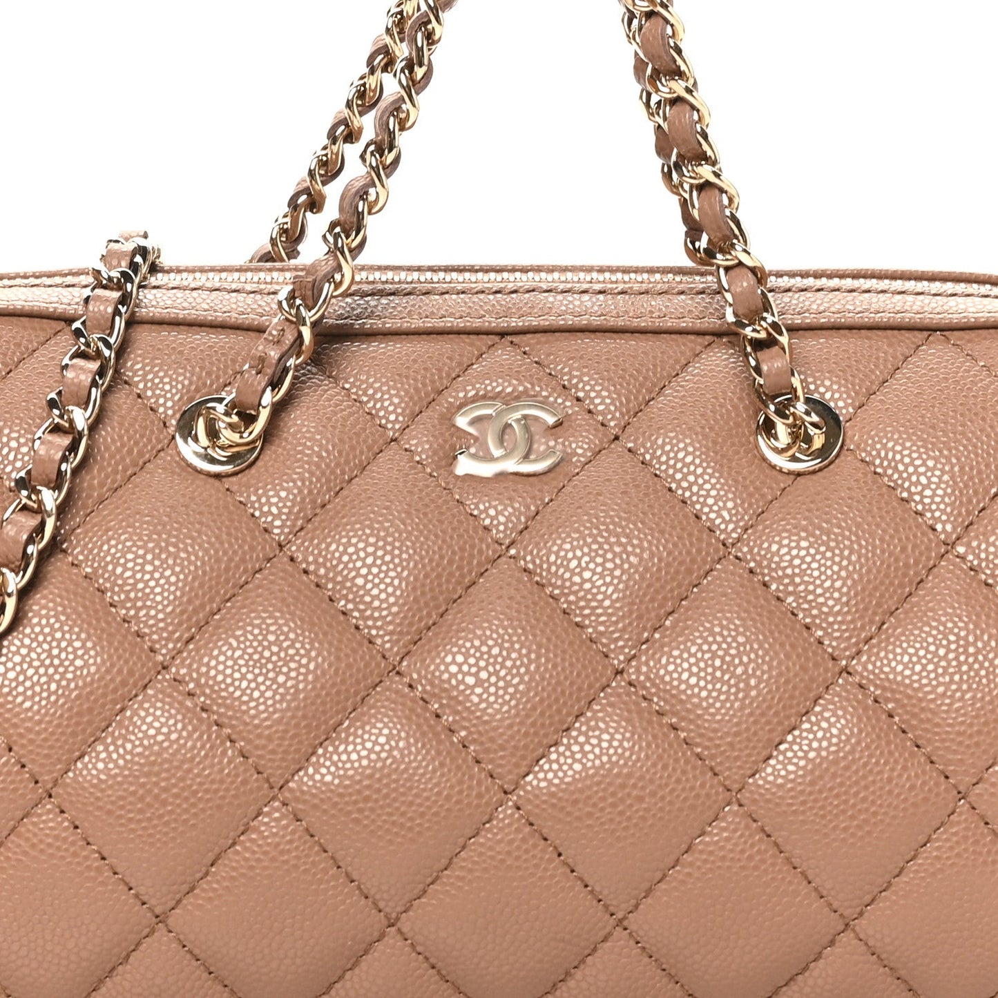 Caviar Quilted Barrel Clutch With Chain Brown