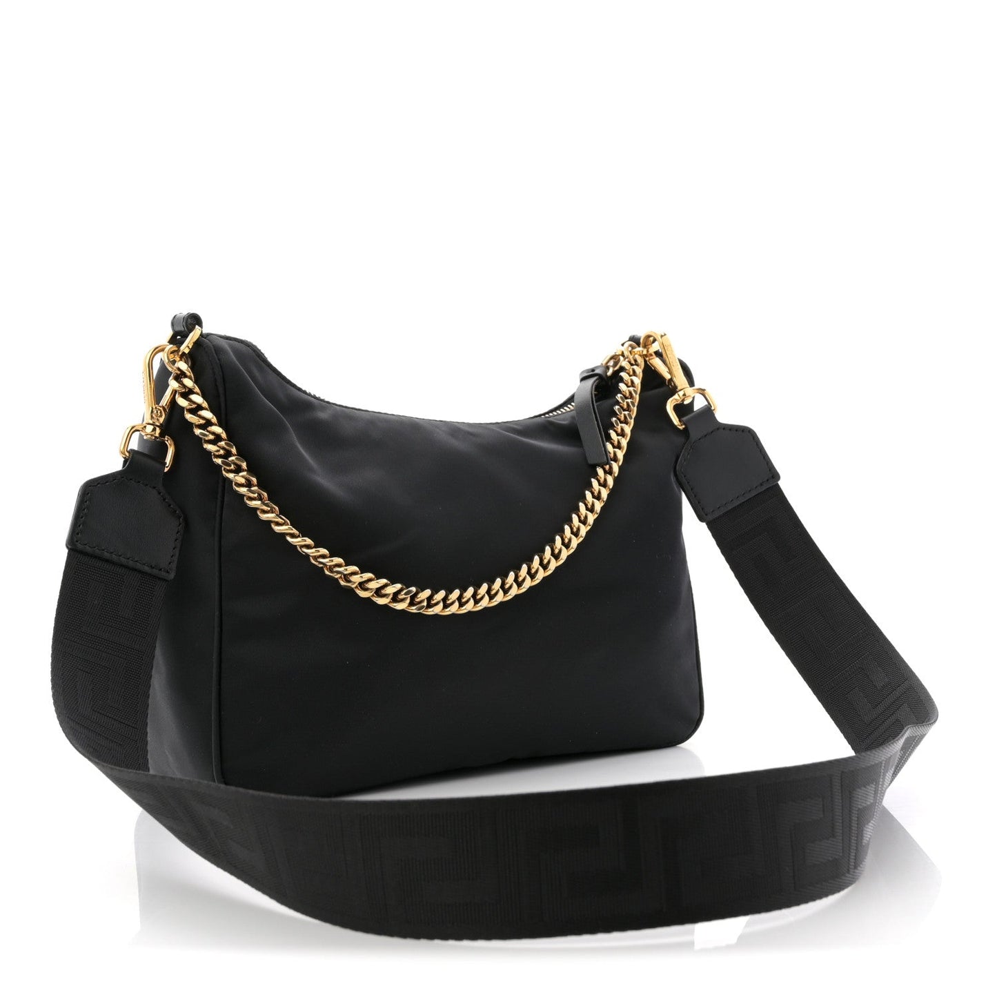 Nylon Tribute Chain Crossbody Shoulder Bag Black