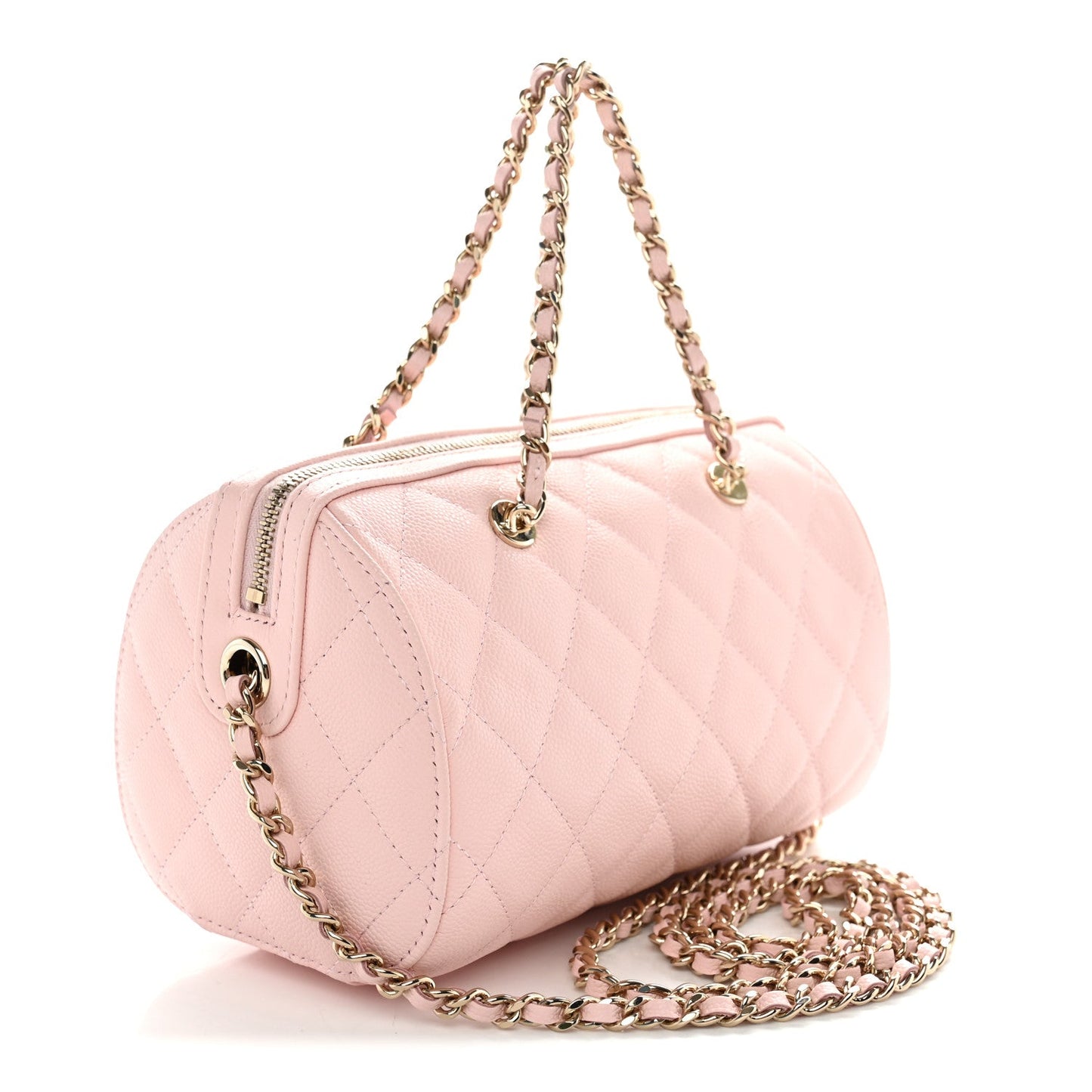 Caviar Quilted Barrel Clutch With Chain Light Pink