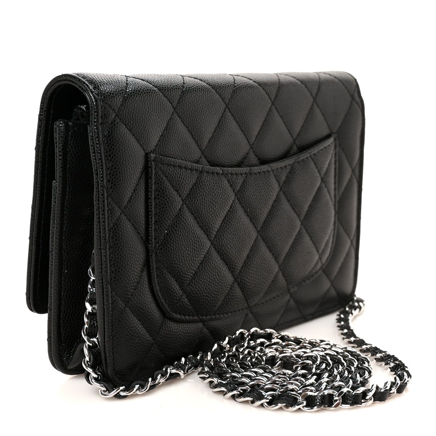 Caviar Quilted Chanel 19 Wallet On Chain WOC Black White