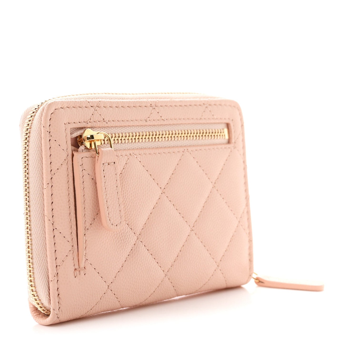 Caviar Crystal Quilted CC Zip Coin Purse Light Pink