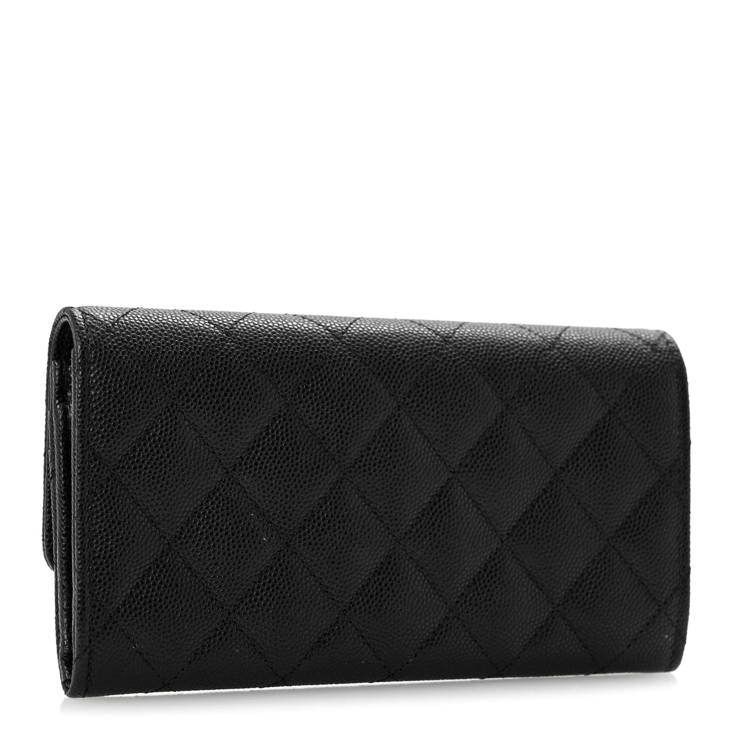 Caviar Quilted Textured CC Flap Wallet Black