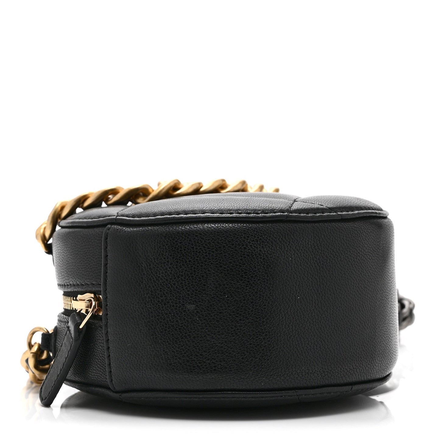 Shiny Goatskin Quilted Chanel 19 Round Clutch With Chain Black