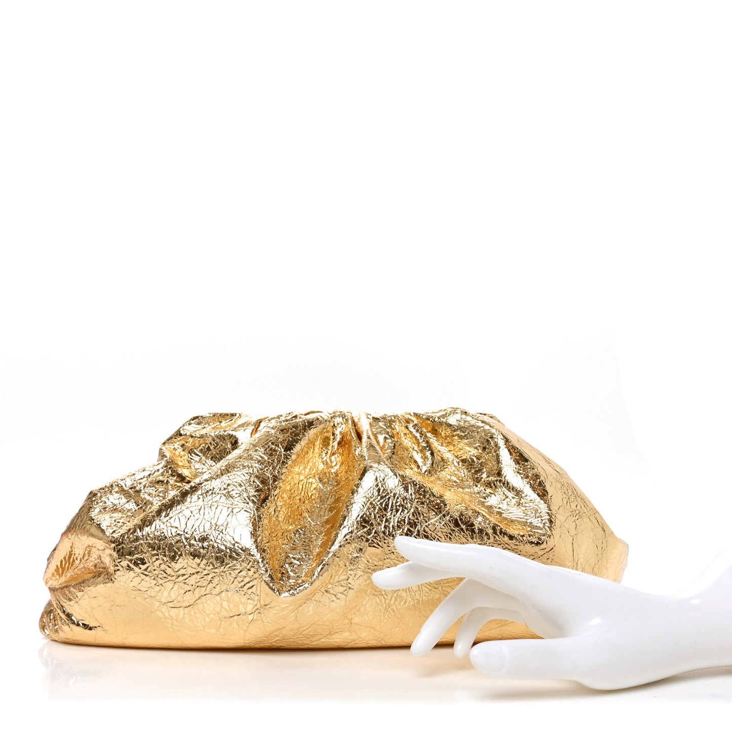 Metallic Crushed Calfskin The Pouch Oversized Clutch Gold