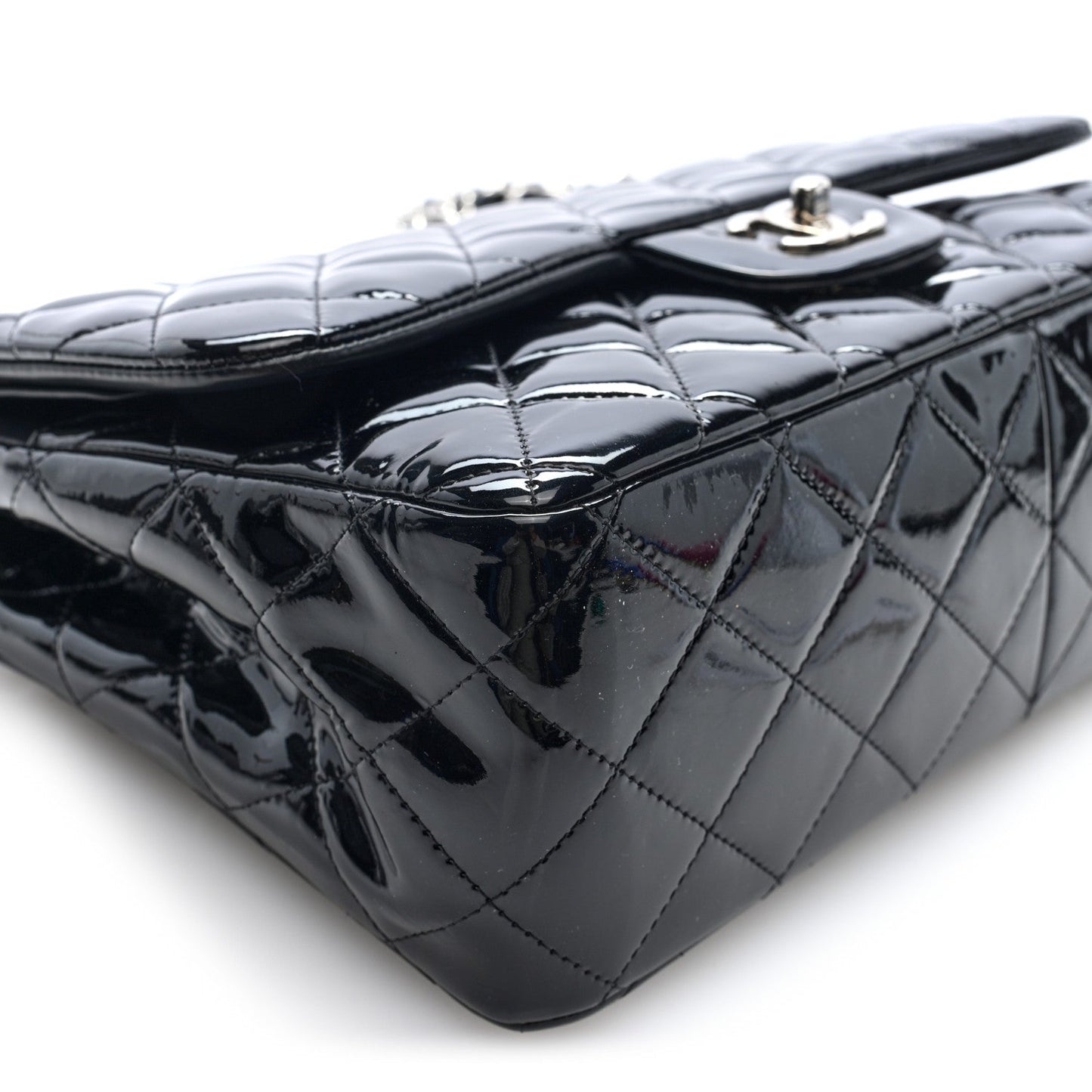 Patent Quilted Jumbo Double Flap Black