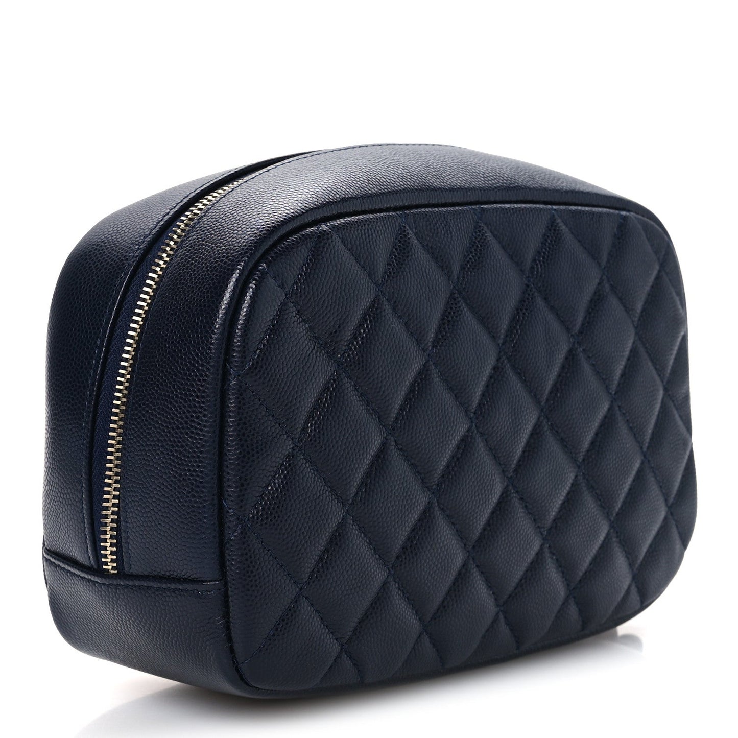 Caviar Quilted Medium Curvy Pouch Cosmetic Case Navy