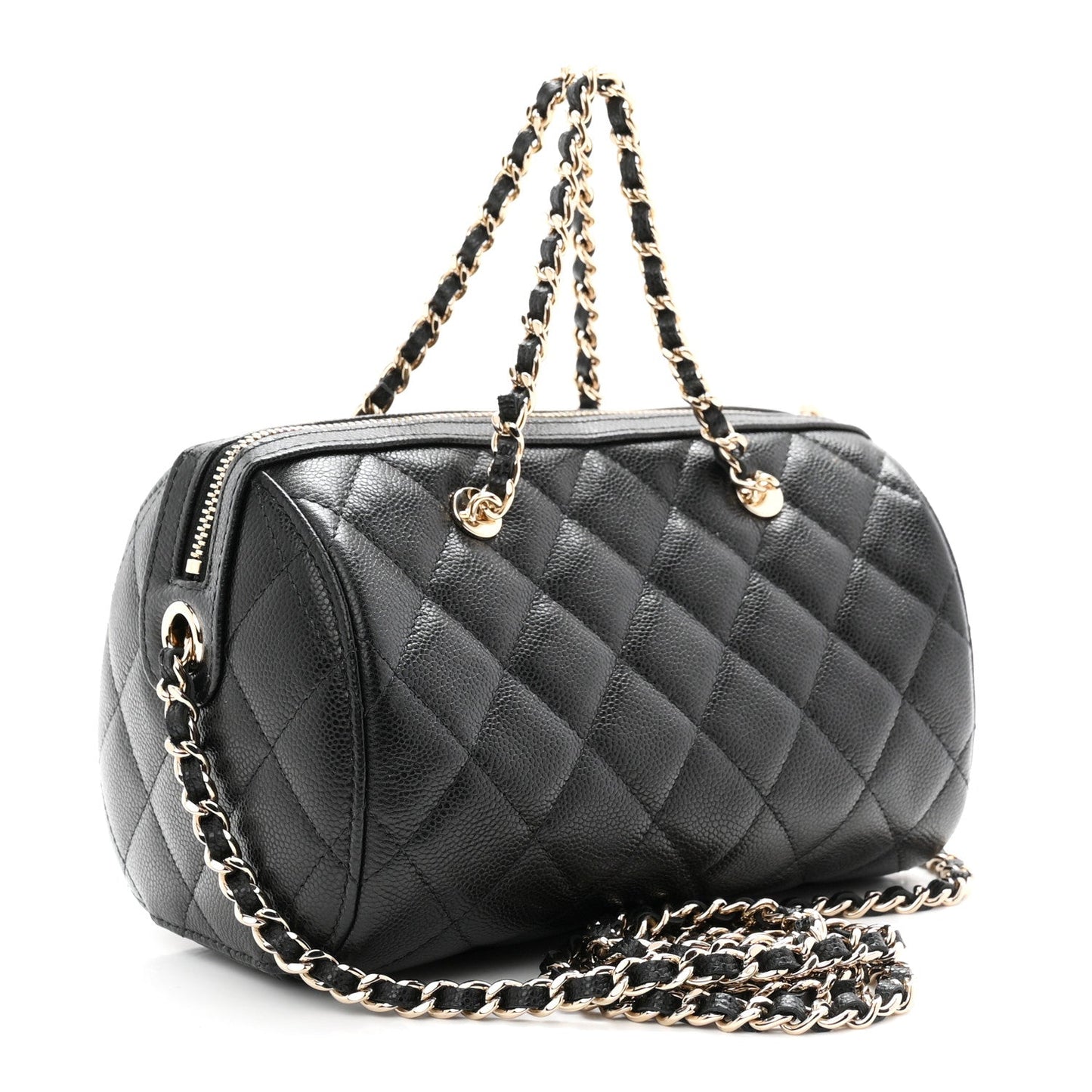 Caviar Quilted Barrel Clutch With Chain  Black