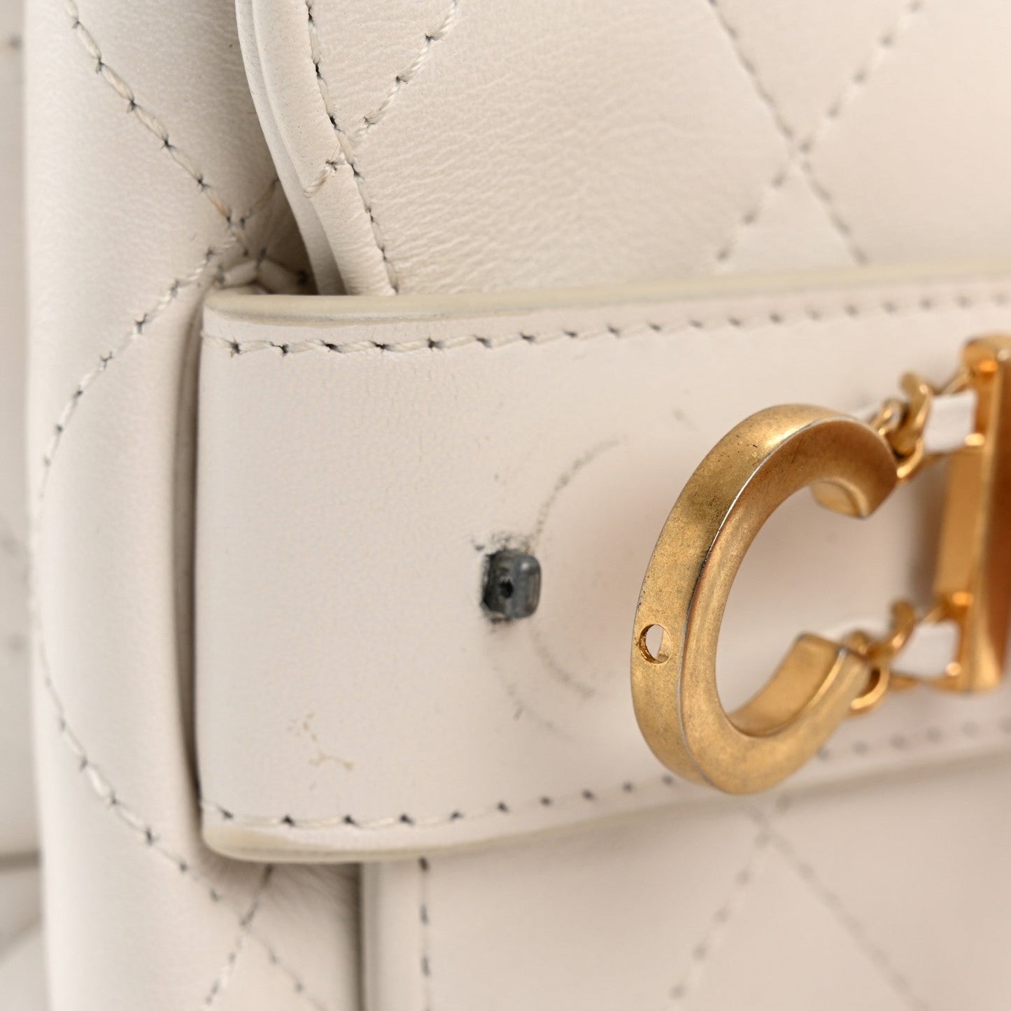 Calfskin Quilted Small Enchained Flap White