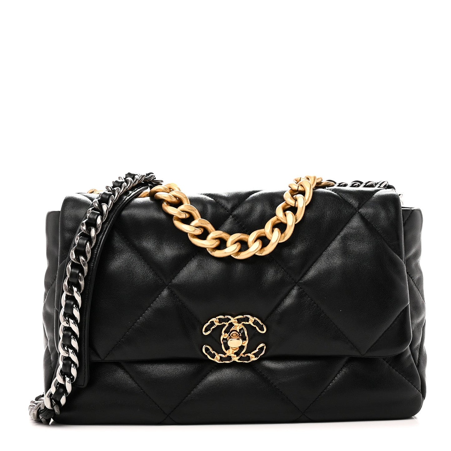 Lambskin Quilted Large Chanel 19 Flap Black