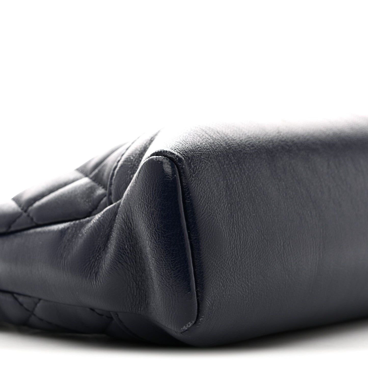 Shiny Crumpled Calfskin Quilted Mini 31 Shopping Bag Navy Blue
