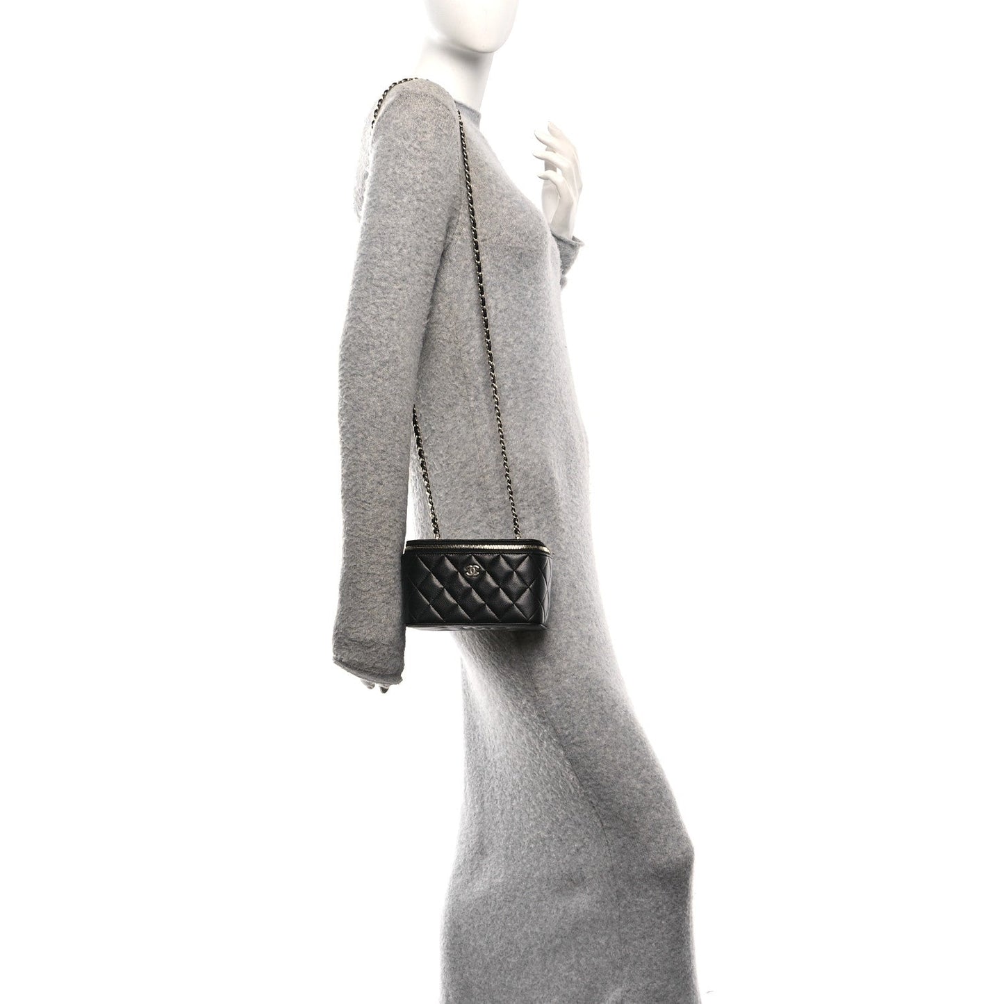 Caviar Quilted Small Vanity Case With Chain Black