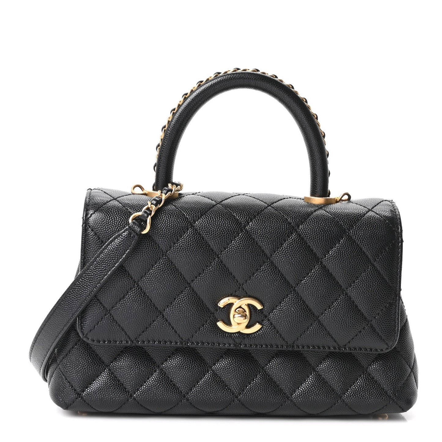 Caviar Quilted Mini Coco Chain Handle Flap Black