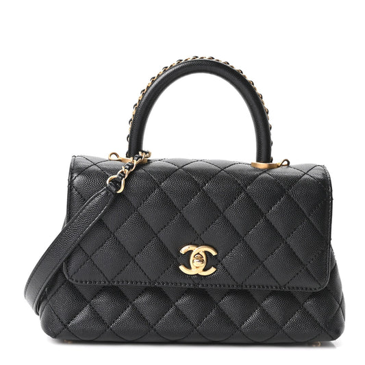 Caviar Quilted Mini Coco Chain Handle Flap Black