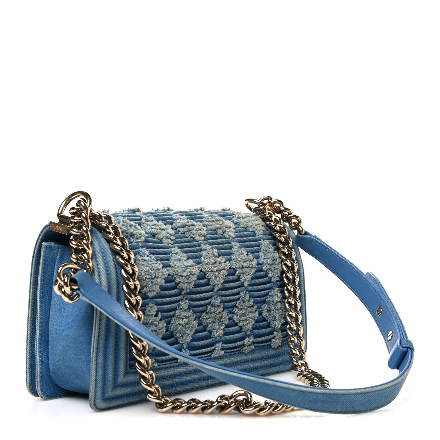 Denim Pleated Medium Boy Flap Light Blue