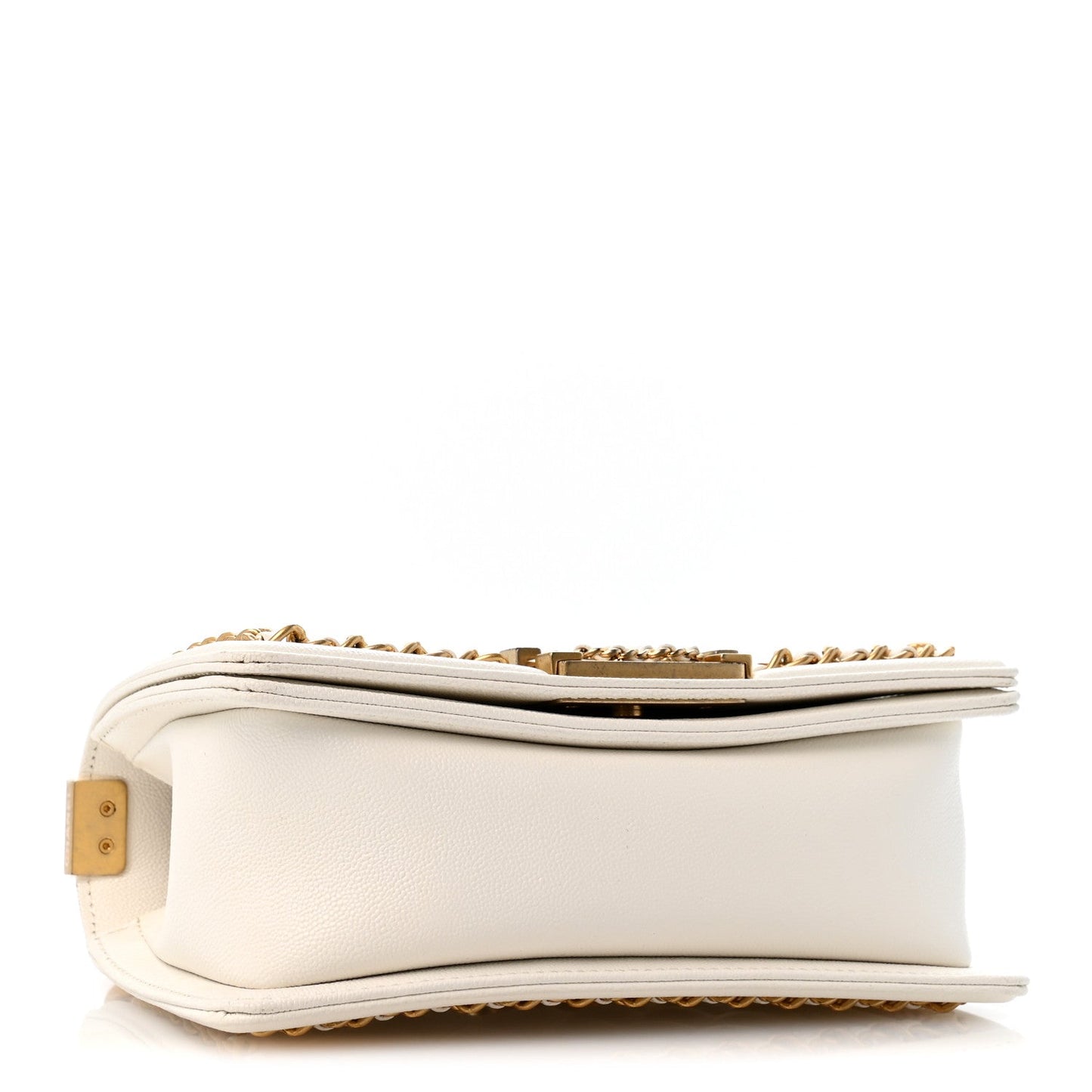 Caviar Quilted Small Chain Around Boy Flap White