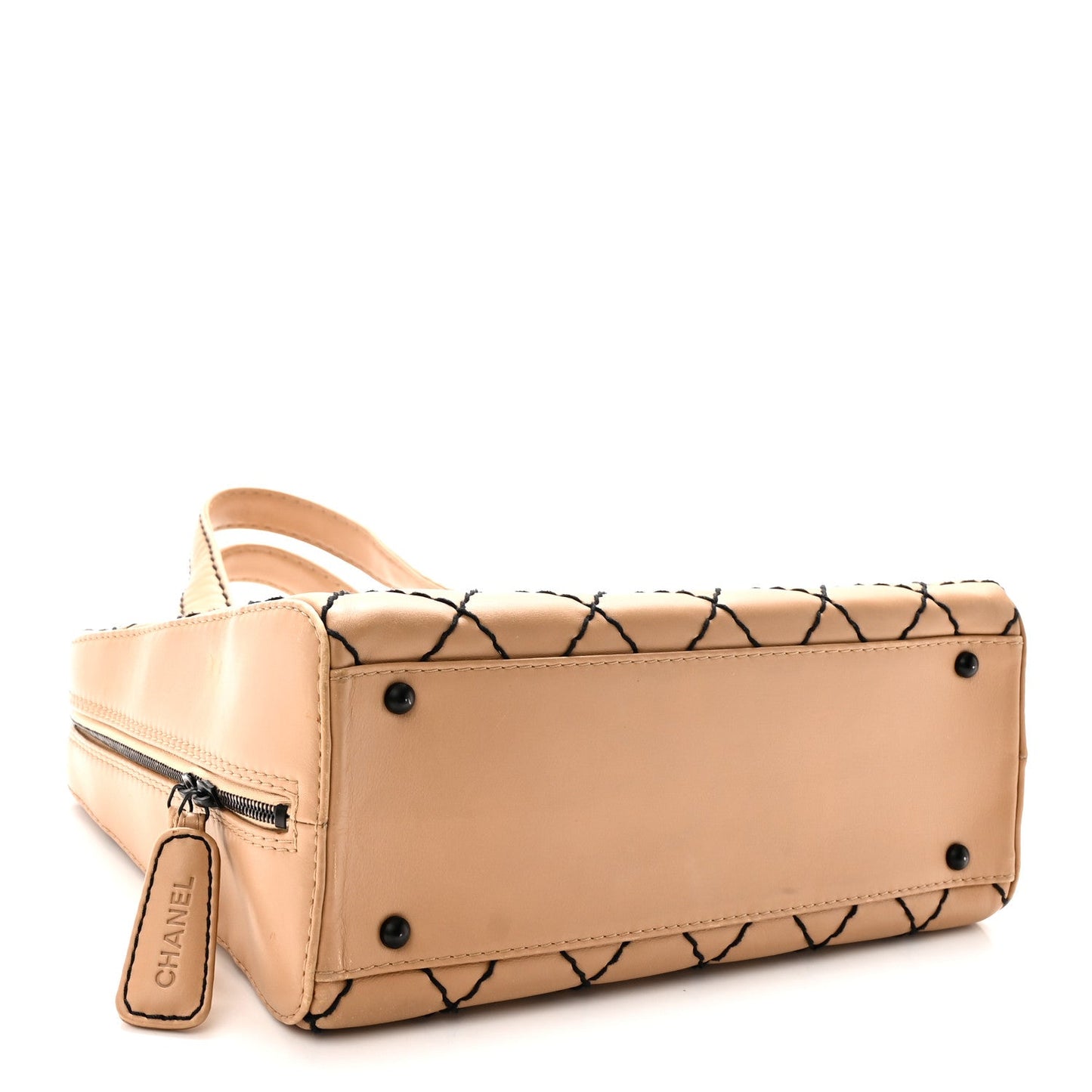 Calfskin Wild Stitch Vertical Top Handle Bag Beige