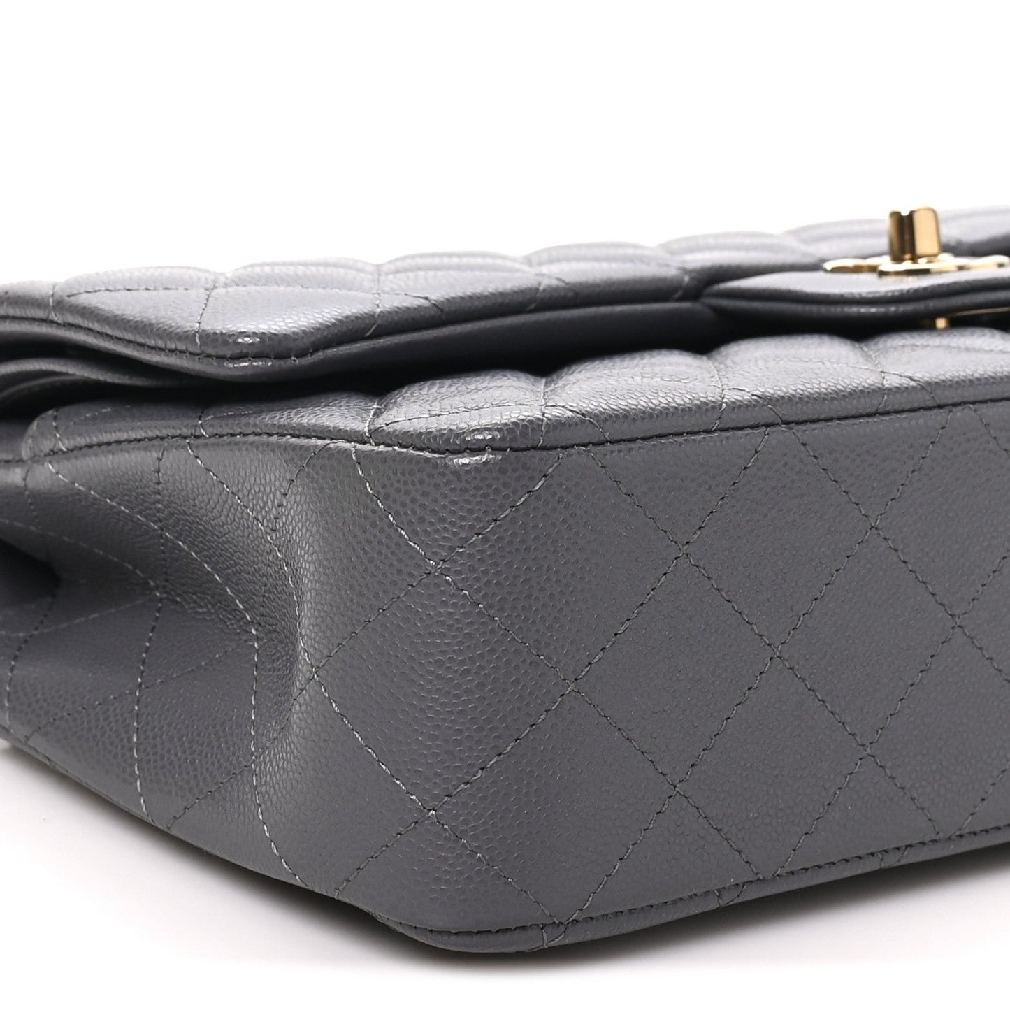 Caviar Quilted Medium Double Flap Dark Grey