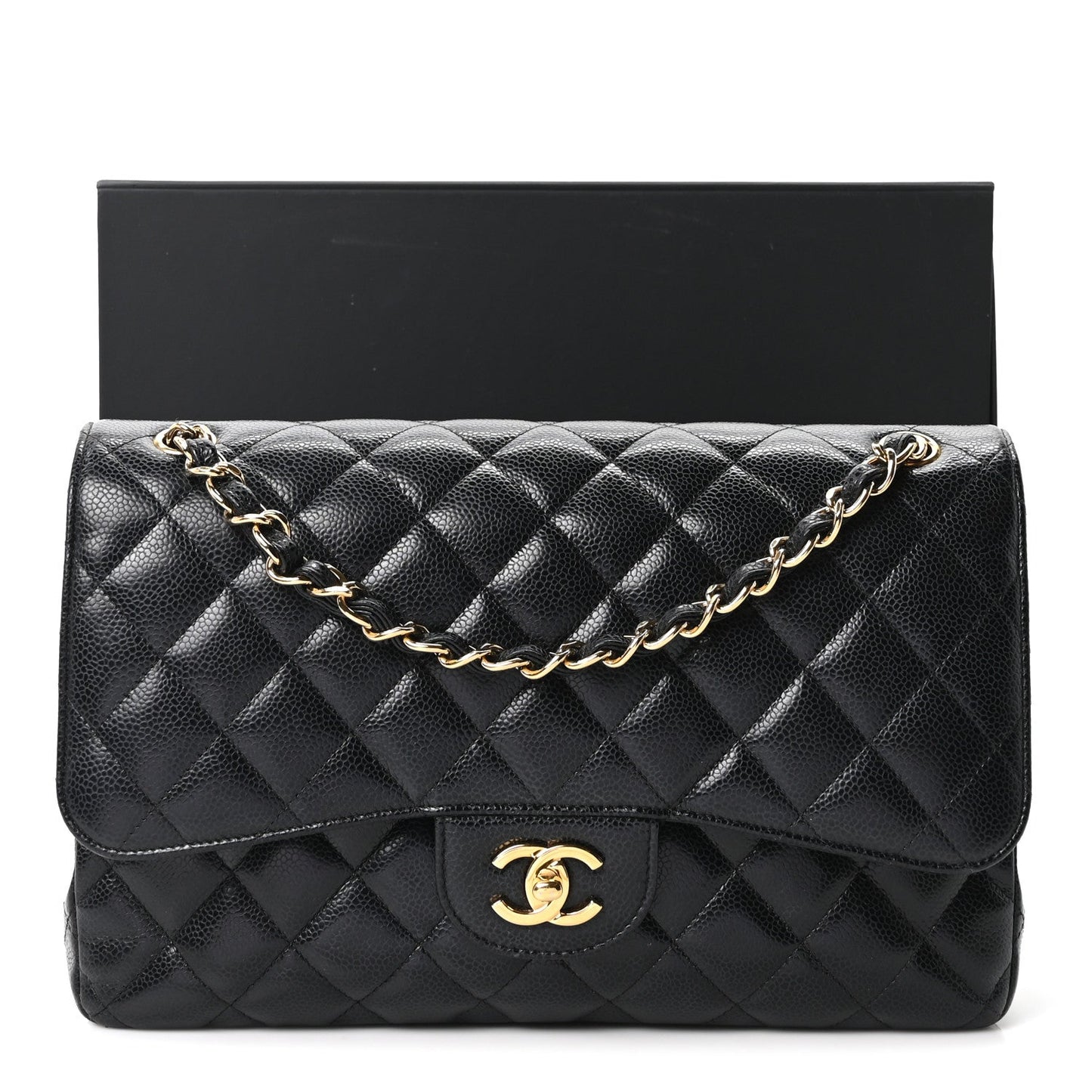 Caviar Quilted Jumbo Double Flap Black