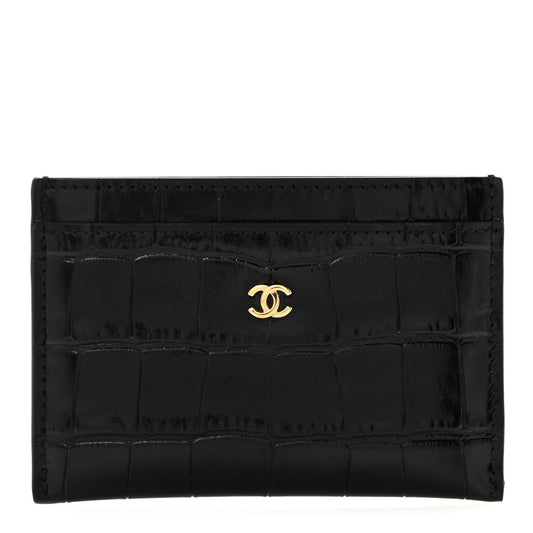 Calfskin Crocodile Embossed Crococo Card Holder Black