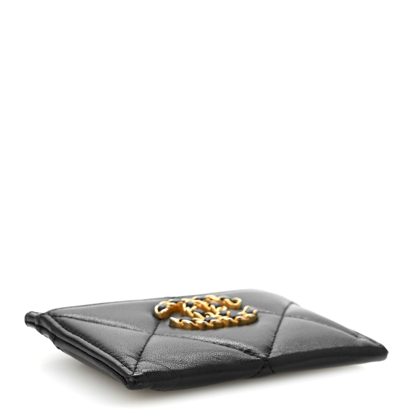 Lambskin Quilted Chanel 19 Card Holder Black