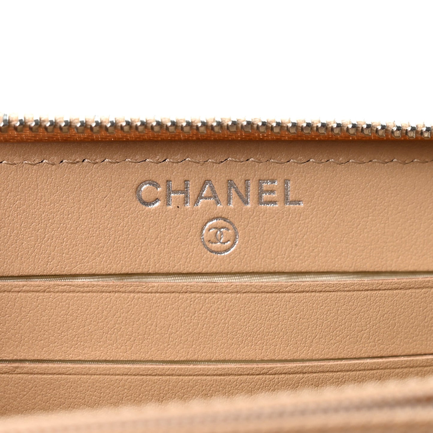 Caviar Quilted Medium Zip Around Wallet Beige