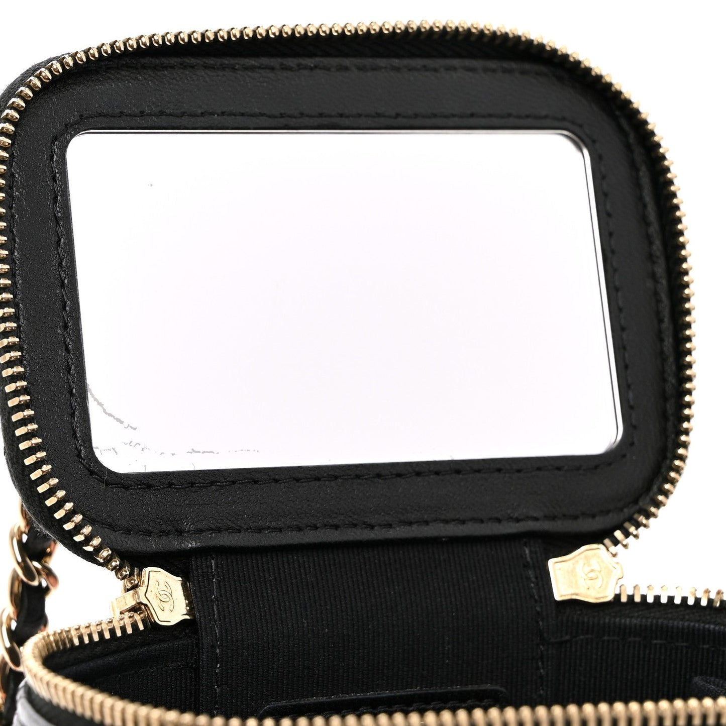 Lambskin Quilted Top Handle Mini Vanity Case With Chain Black