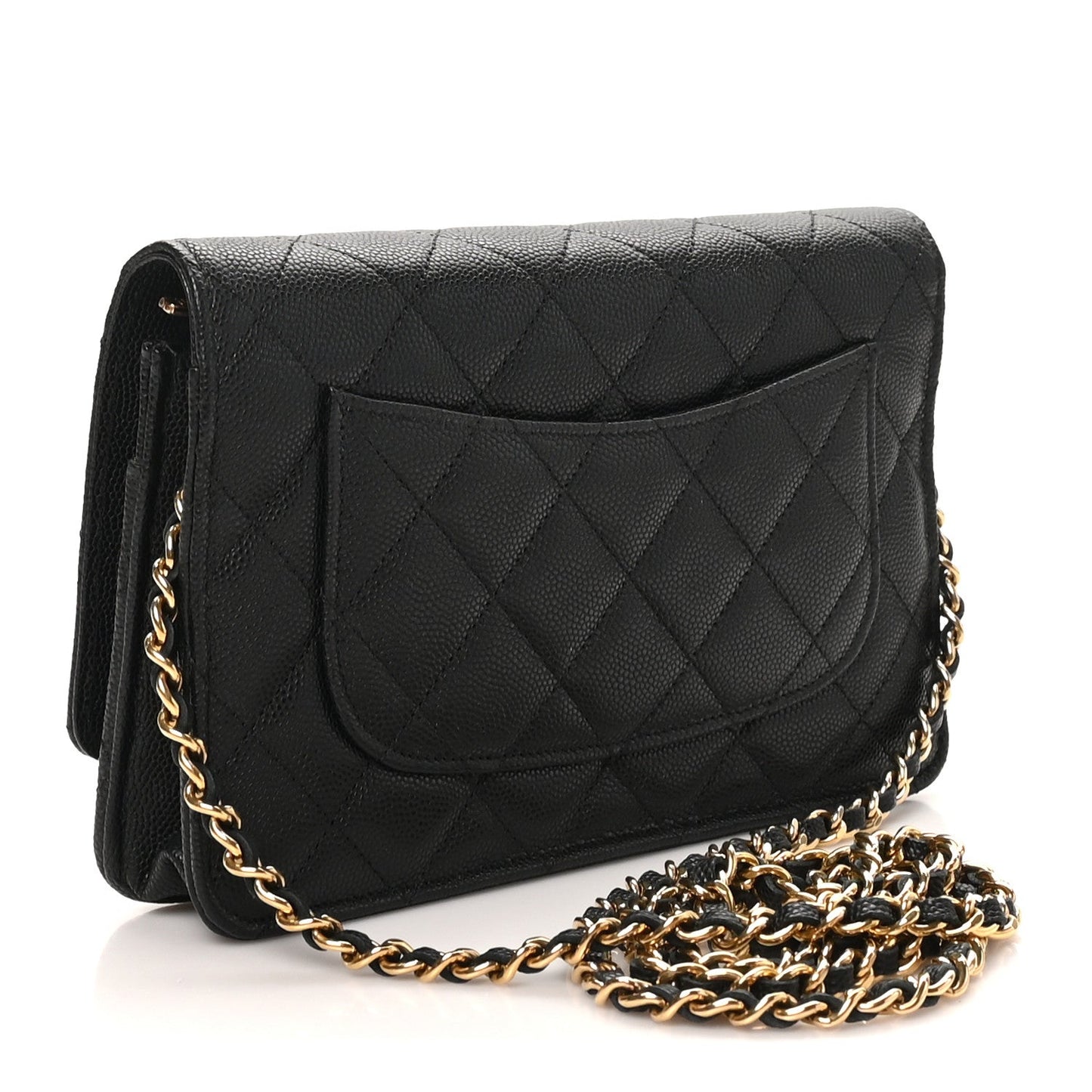 Caviar Quilted Enamel Coco Casino Wallet On Chain WOC Black