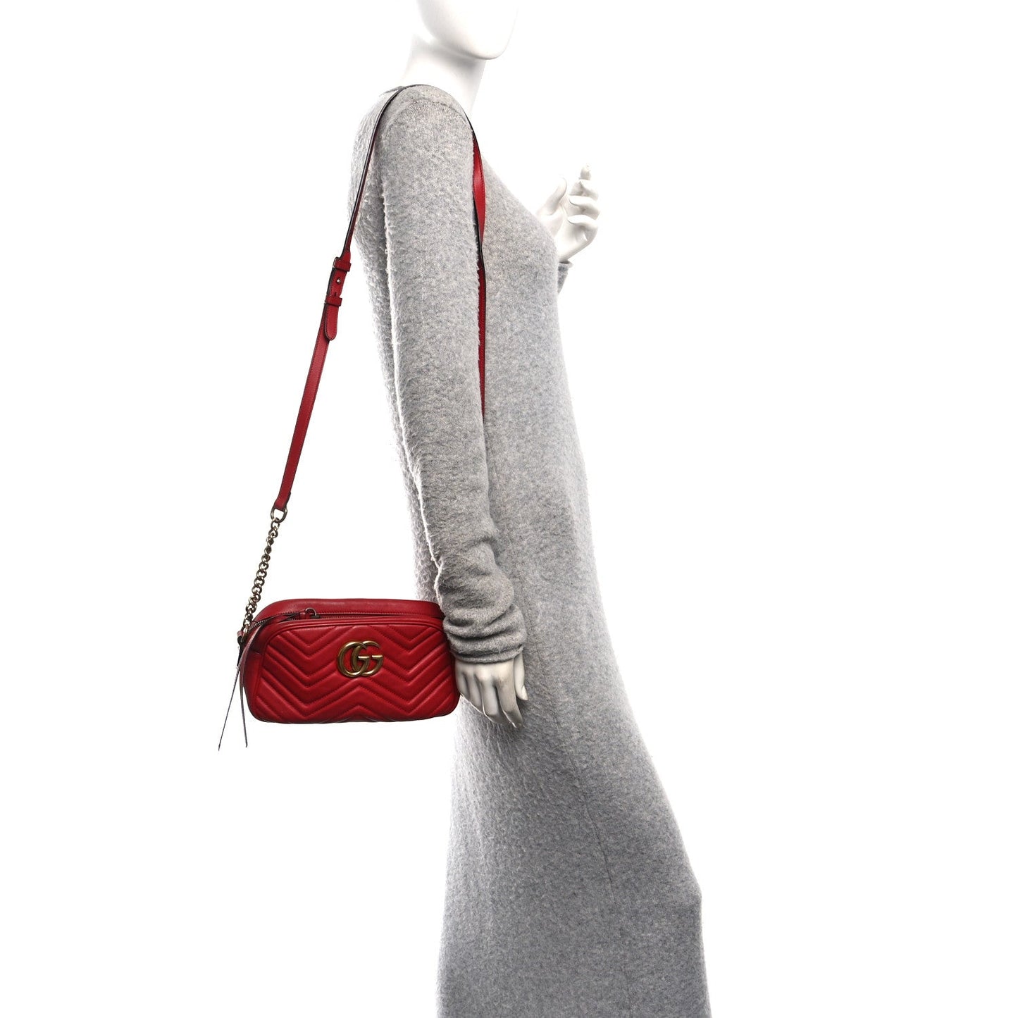 Calfskin Matelasse Small GG Marmont Chain Shoulder Bag Hibiscus Red
