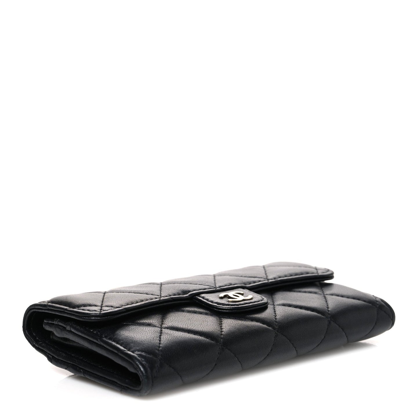 Lambskin Quilted Medium Gusset Flap Wallet Black