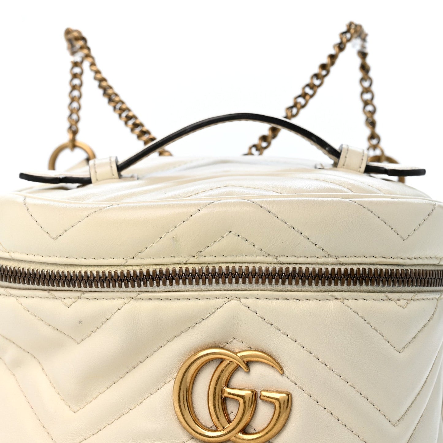 Calfskin Matelasse Mini GG Marmont Round Backpack White