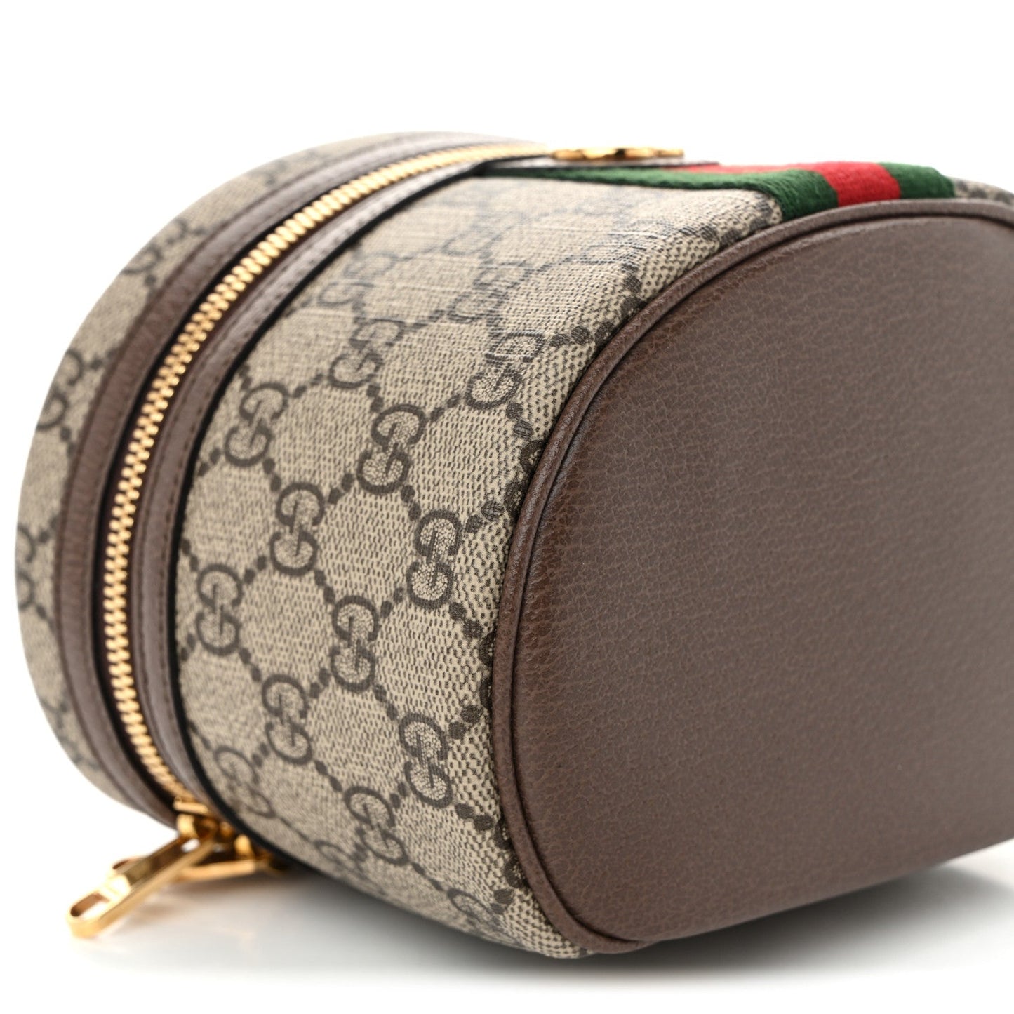GG Supreme Monogram Textured Calfskin Web Ophidia Vanity Cosmetic Case Beige Ebony New Acero