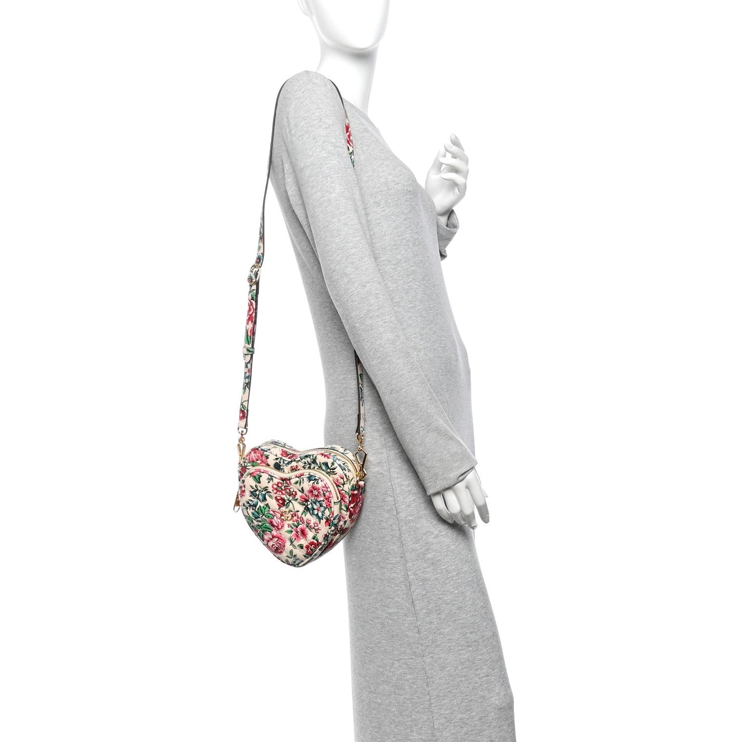 Calfskin Matelasse Diagonal Brit Roses Print Mini Interlocking G Heart Shoulder Bag  White Multicolor
