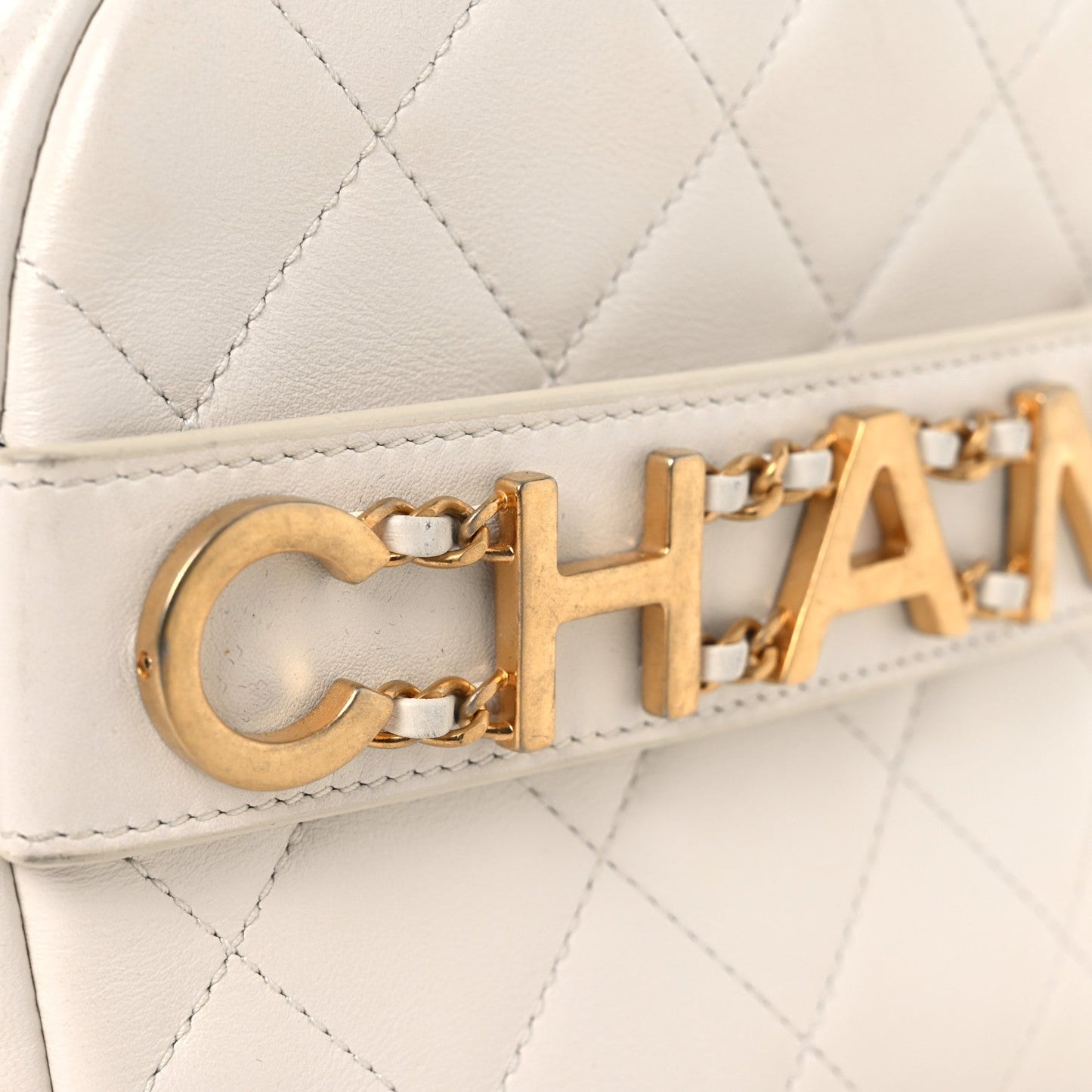 Calfskin Quilted Enchained Camera Case Bag White
