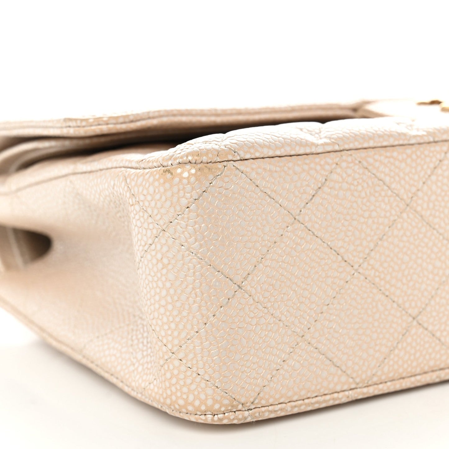 Pearly Caviar Quilted Medium Double Flap Light Beige