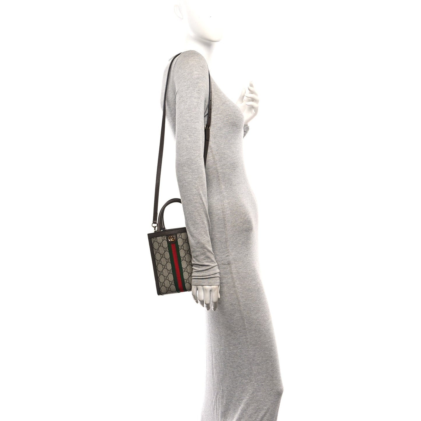 GG Supreme Monogram Textured Dollar Calfskin Web Super Mini Ophidia Mini Tote Bag Beige Ebony New Acero