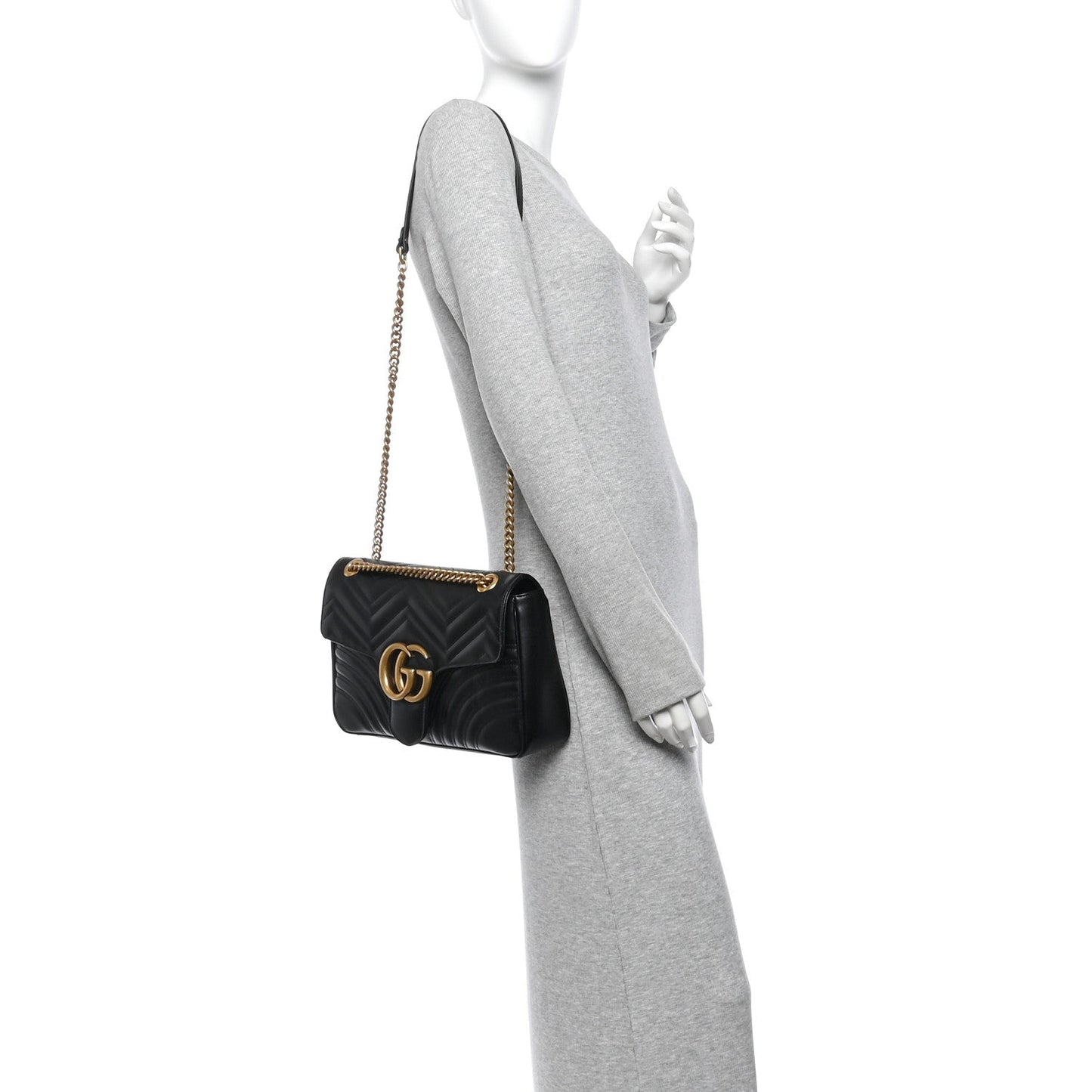 Calfskin Matelasse Medium GG Marmont Shoulder Bag Black