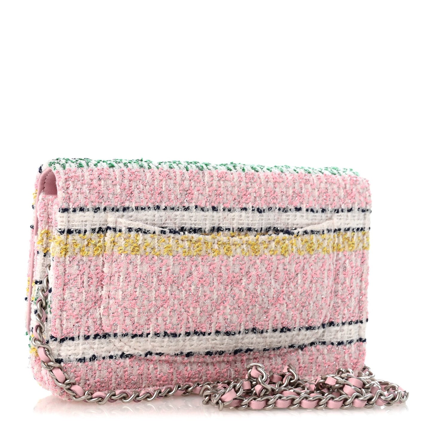 Metallic Tweed Quilted Wallet On Chain WOC White Multicolor
