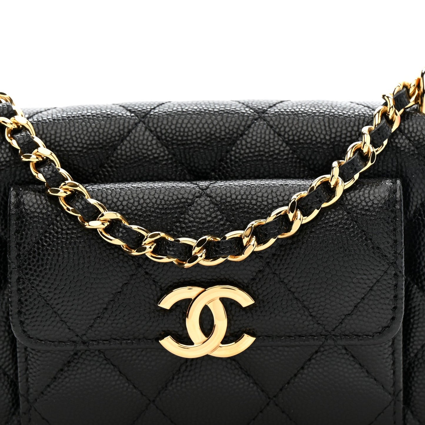 Caviar Quilted Pocket Twins Clutch With Chain Black