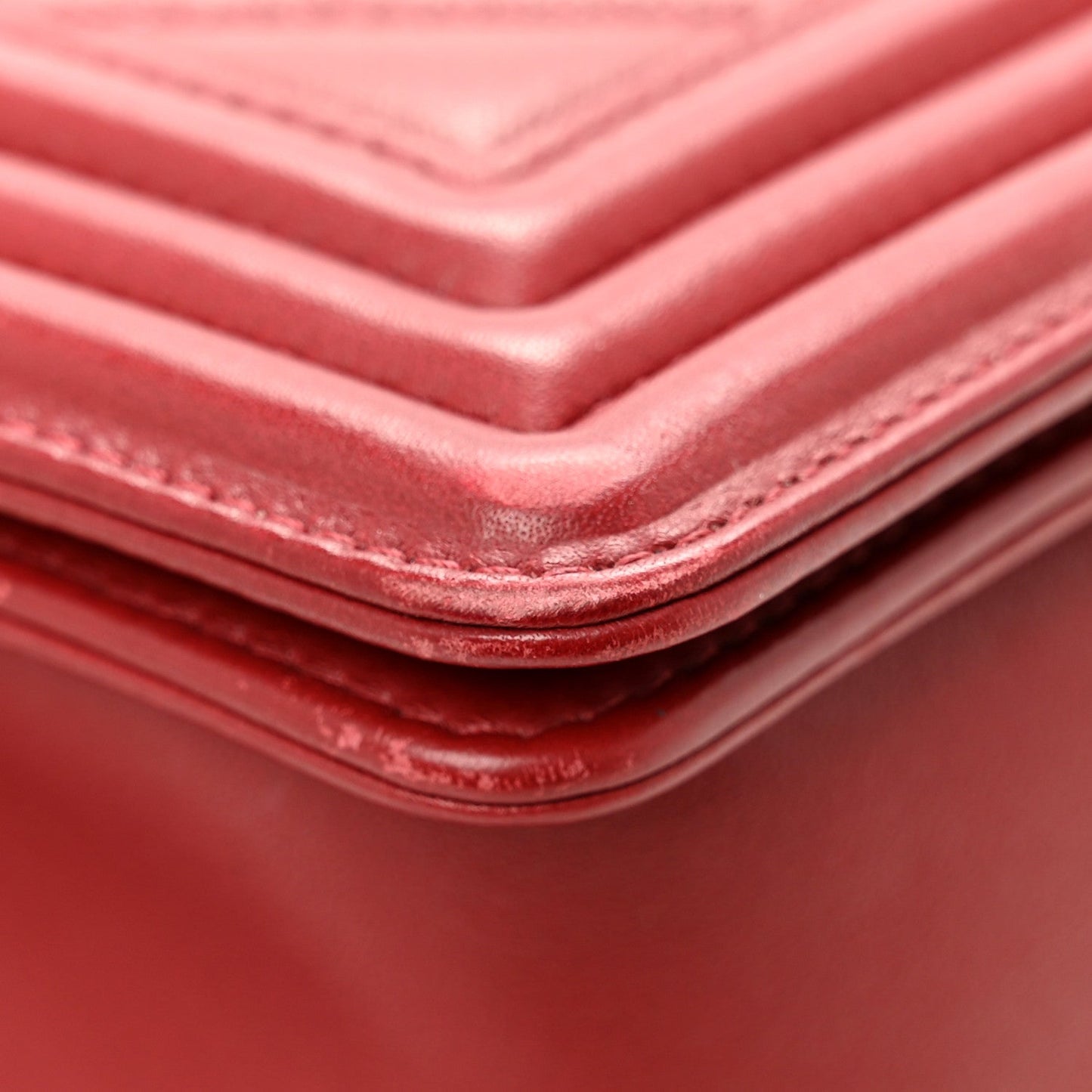 Calfskin Chevron Quilted Medium Boy Flap  Dark Red