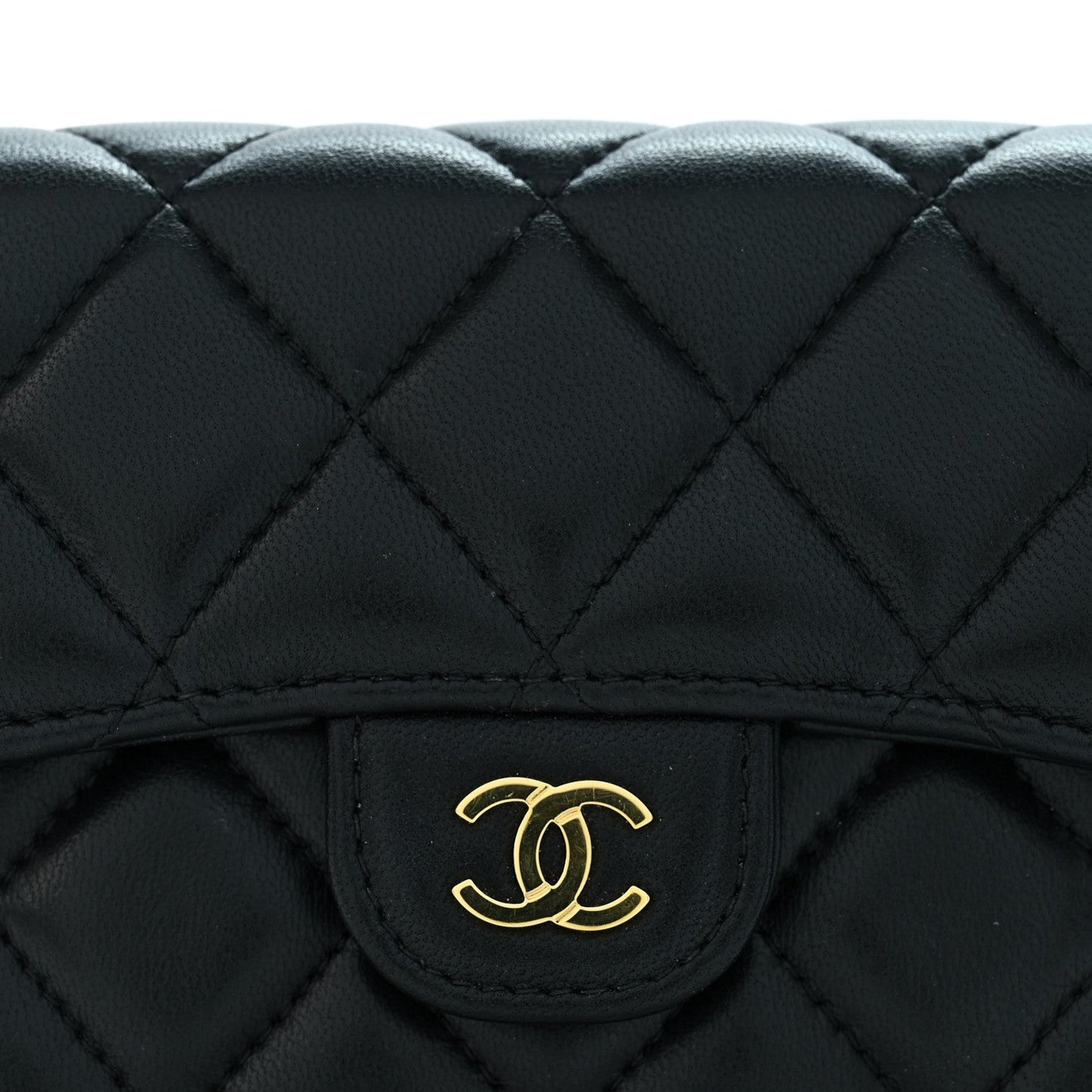 Lambskin Quilted Compact Flap Wallet Black