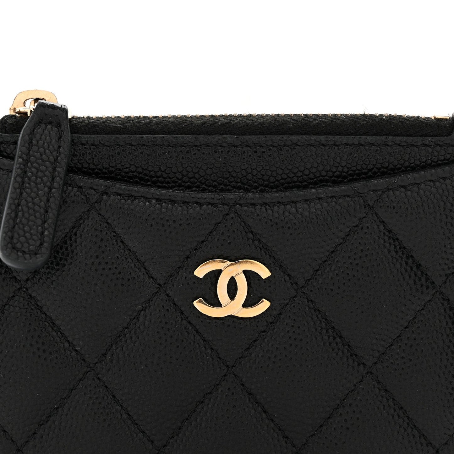 Caviar Quilted CC Zip Card Holder Black