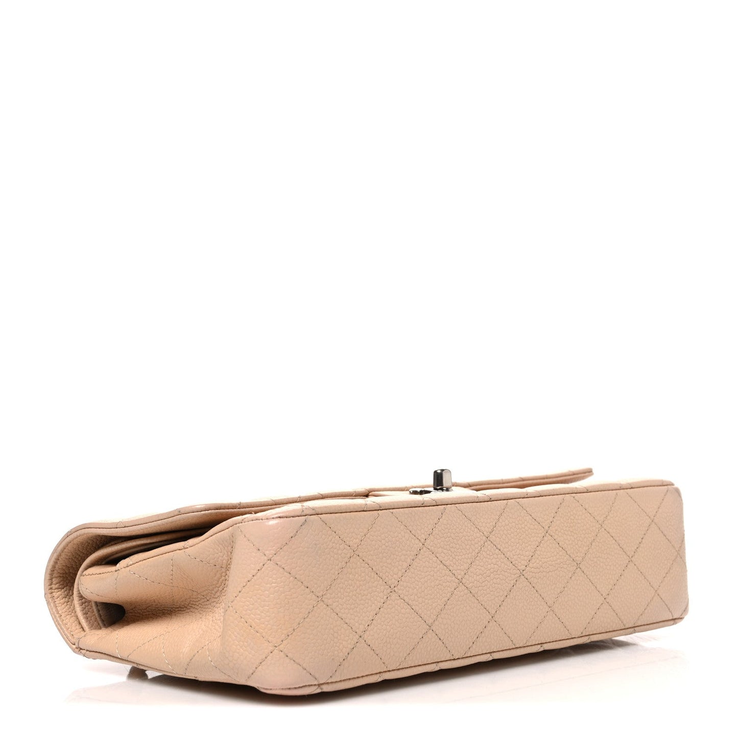 Caviar Quilted Medium Double Flap Beige