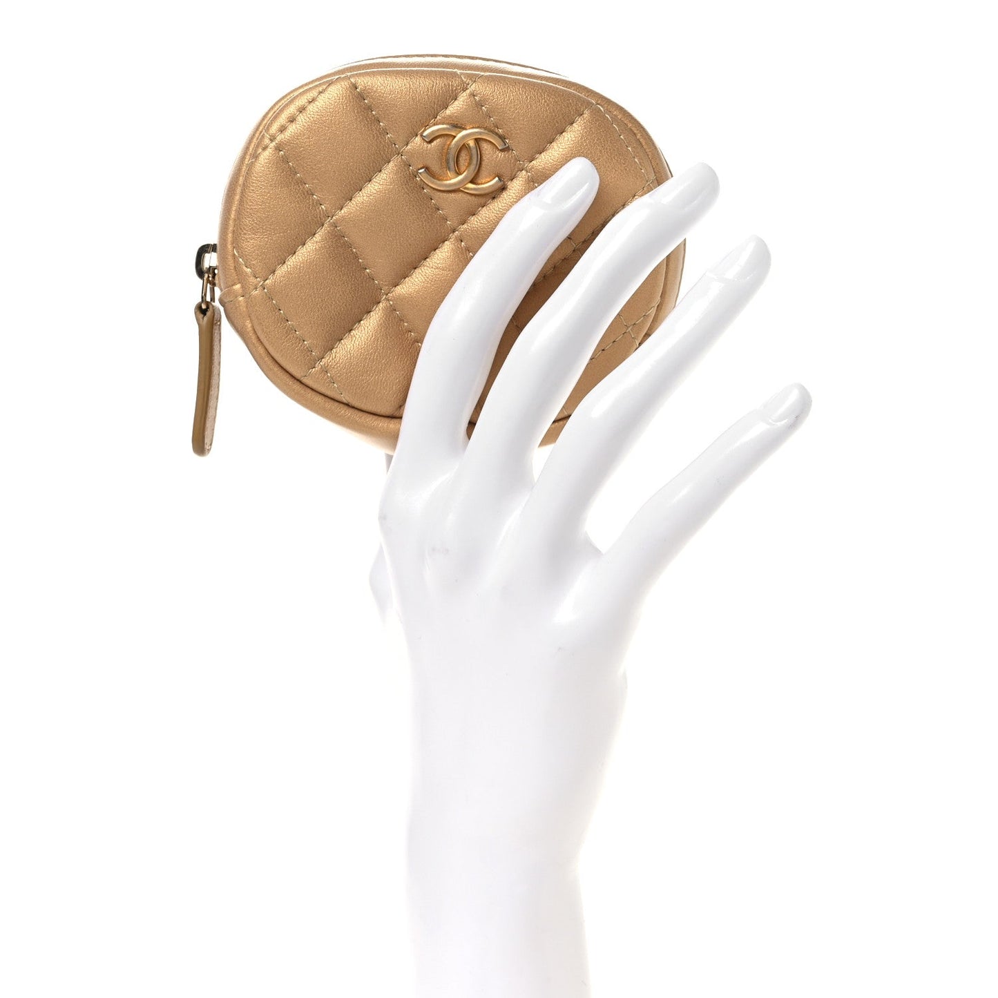 Metallic Lambskin Quilted Zip Around Classic Coin Purse Gold
