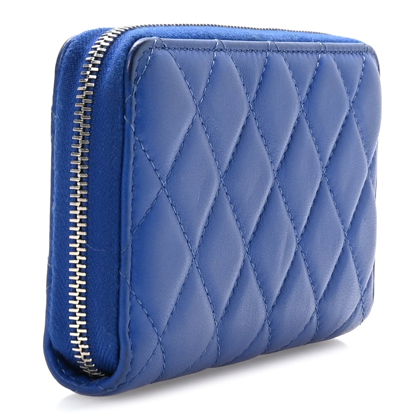 Lambskin Quilted Medium Zip Around Wallet Blue
