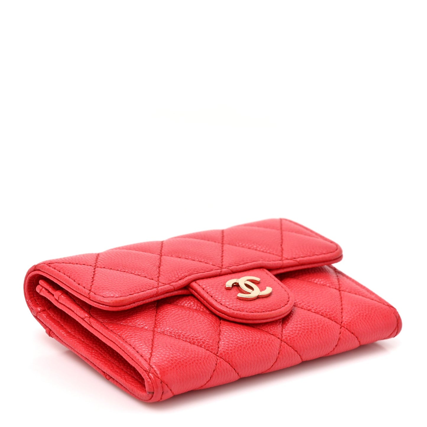 Caviar Quilted Flap Card Holder Wallet Red