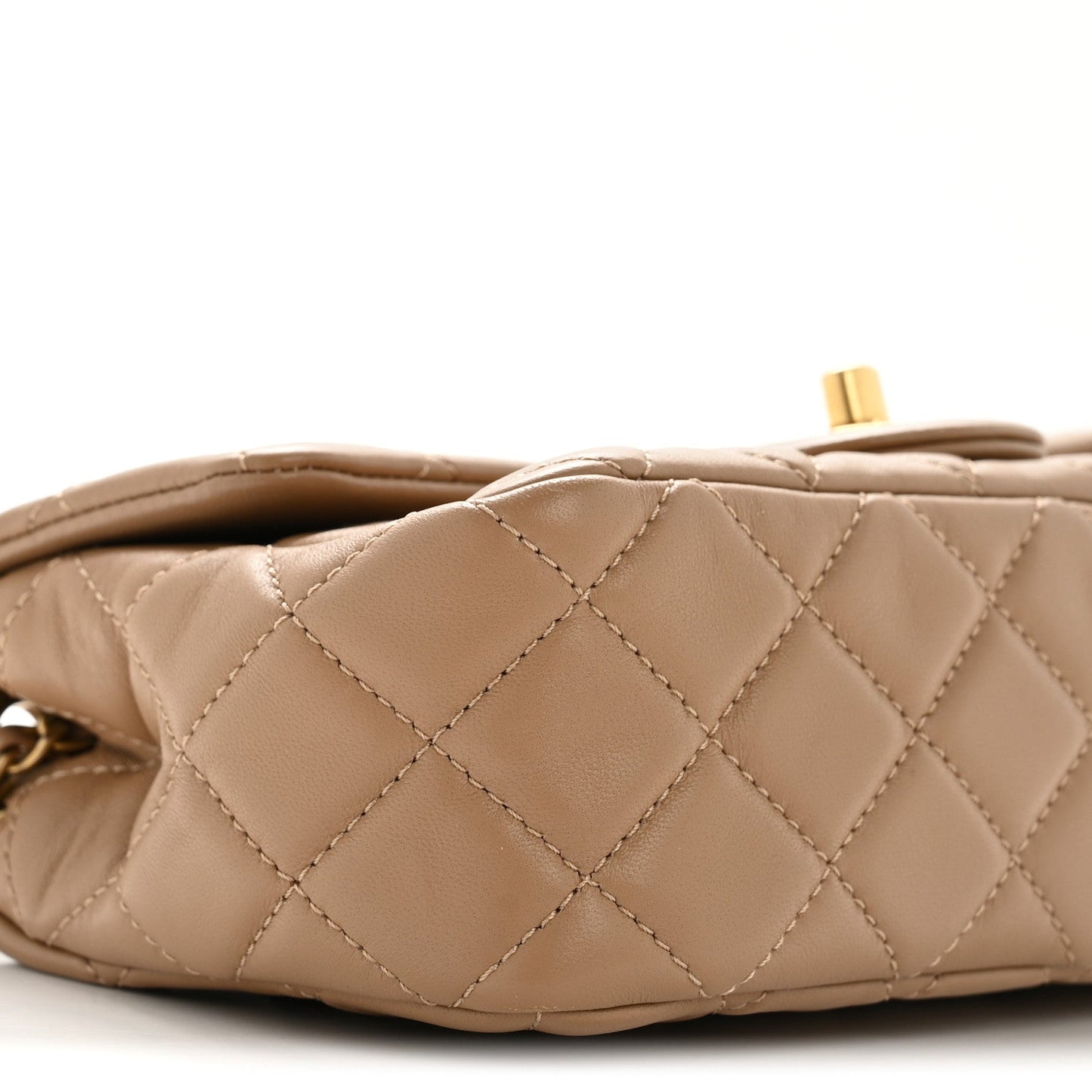 Lambskin Quilted Mini Rectangular Pearl Crush Flap Beige