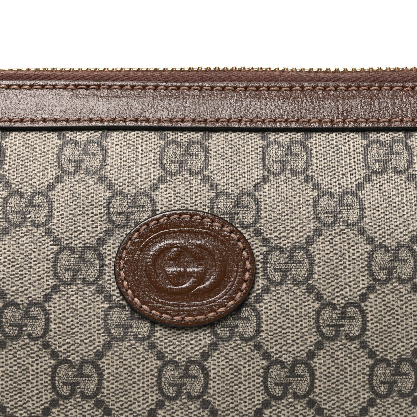 GG Supreme Monogram Azalea Calfskin Retro Interlocking G Wristlet Messenger Bag Beige Ebony Brown Sugar
