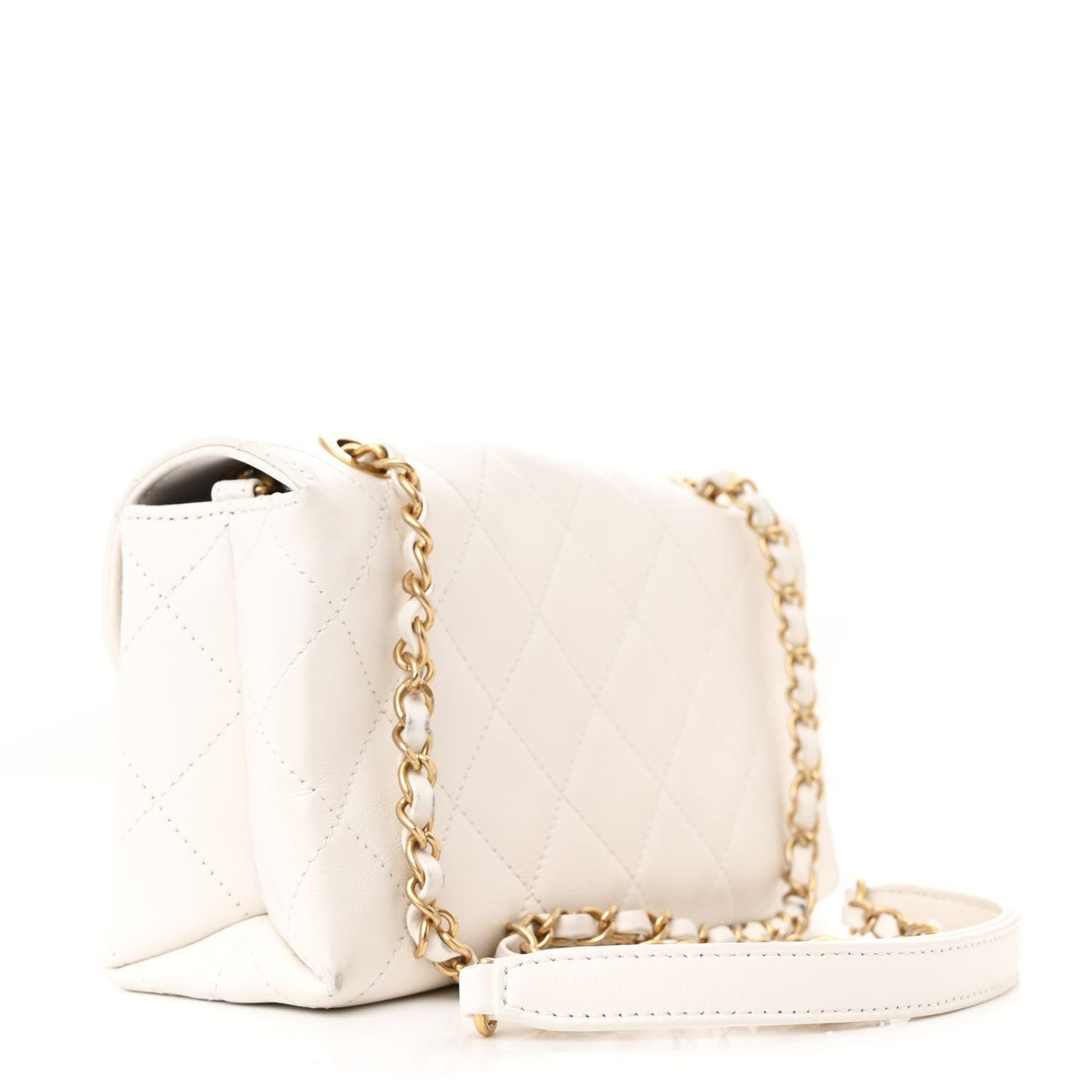 Calfskin Quilted Small Enchained Flap White